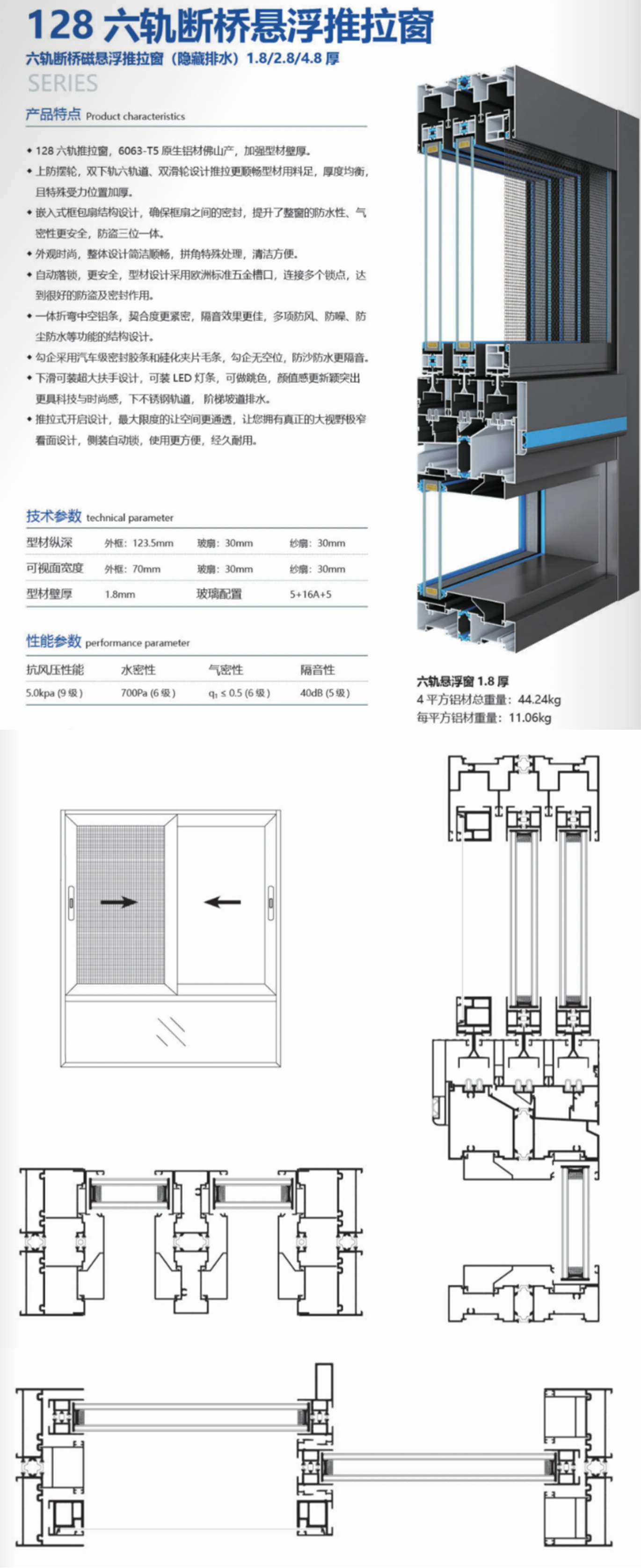 128六轨断桥悬浮推拉窗